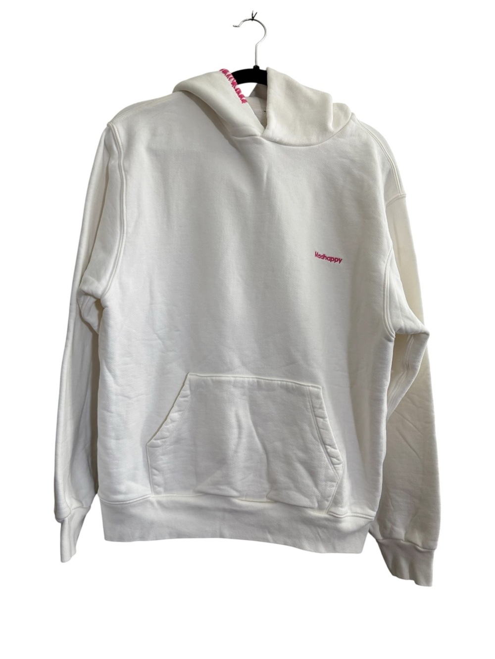 Madhappy White Hoodie with Pink Accent Stitching Medium sweatshirt #NE